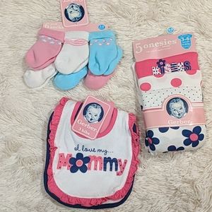 Baby Girl Set Onsies Socks Bibs